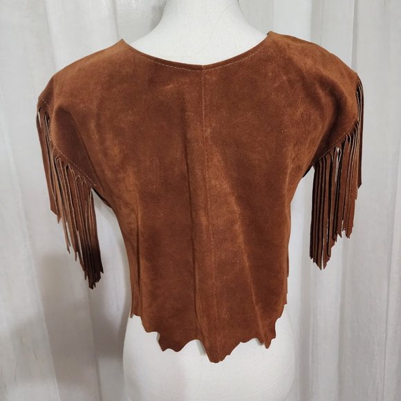 Vintage HB Leather Halter Western Top Feather Fringe Beads Made in USA - Picture 5 of 10